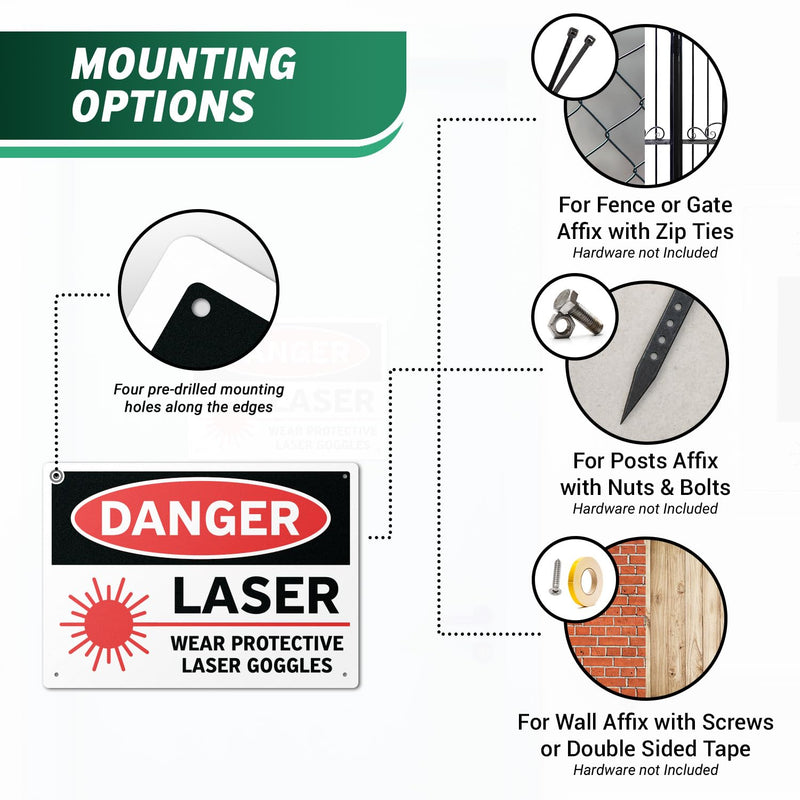 (4 Pack) 14" x 10" Danger – Laser Sign | Laminated Aluminum | UV Protected, Water & Dust Resistant | Laser Safety Warning Sign with Rounded Corners Danger - Laser 4 pk