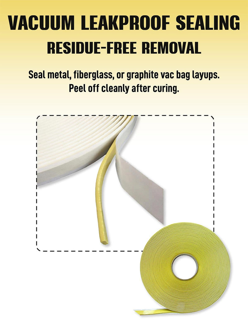 50ft Roll High-Temp No-Leak Vacuum Seal Tape, Yellow Tacky Tape, Premium Vacuum Bagging Supplies & Vacuum Packaging Tape Kits, Ideal for Carbon Fiber, Fiberglass, Epoxy & Resin Composites Projects