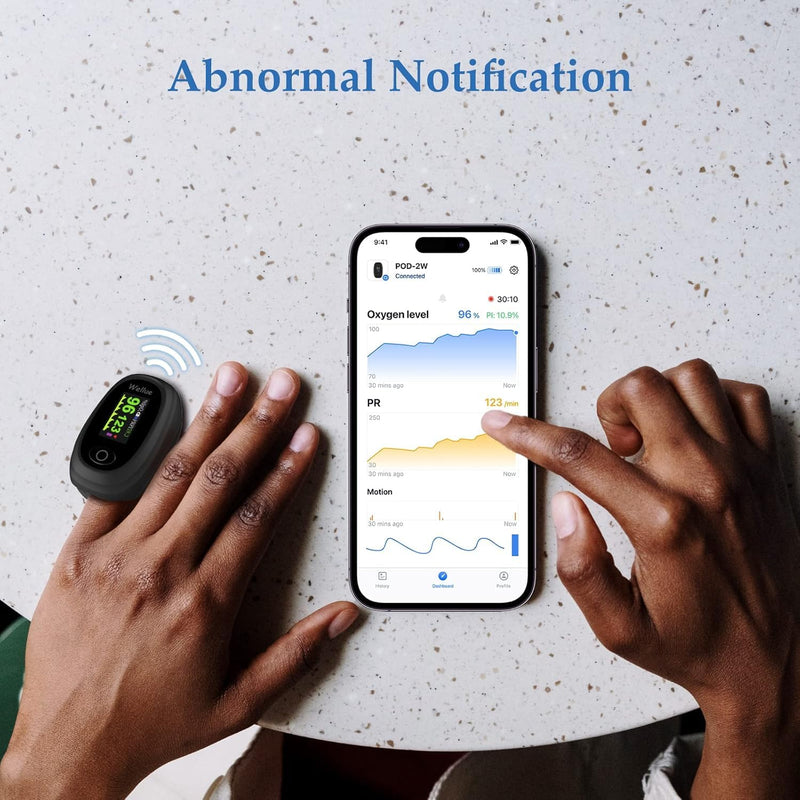 [Australia - AusPower] - Pulse Oximeter with Bluetooth, Oximeter Finger Oxygen with App, Oximeter Finger with Alarm, Quick Measurement and OLED Display, Black 