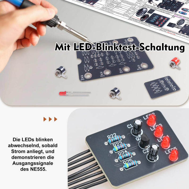NE555 Timer Soldering Kit for Beginners, BANRIA DIY Soldering Exercise Set with Through Plug-In Components, Breathing LED Circuit, Timer Module, Soldering Exercise Board for School Electronics | DIY Löten Übungsset mit Durchsteckbauteilen, Atmender LED...