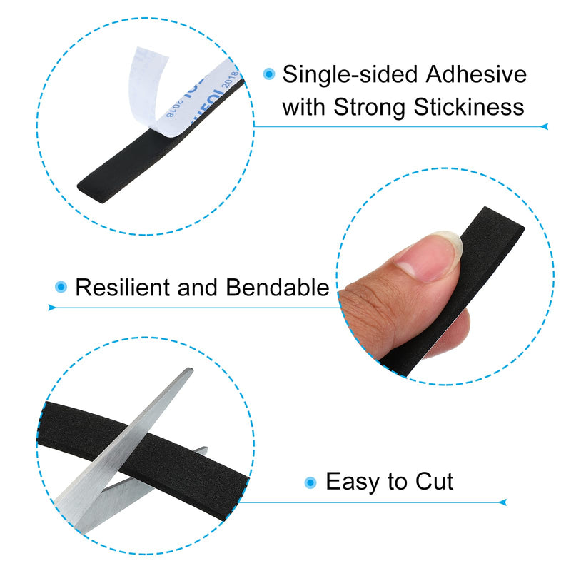 PATIKIL 5/8" W x 1/8" T x 16.4Ft EVA Single Sided Foam Tape, 3Pcs Multipurpose Sealing Strip Foam Waterproof Weather Stripping Foam Sealing Foam Strips with Adhesive for Door, Black 5/8"W x 1/8"T x 16.4Ft