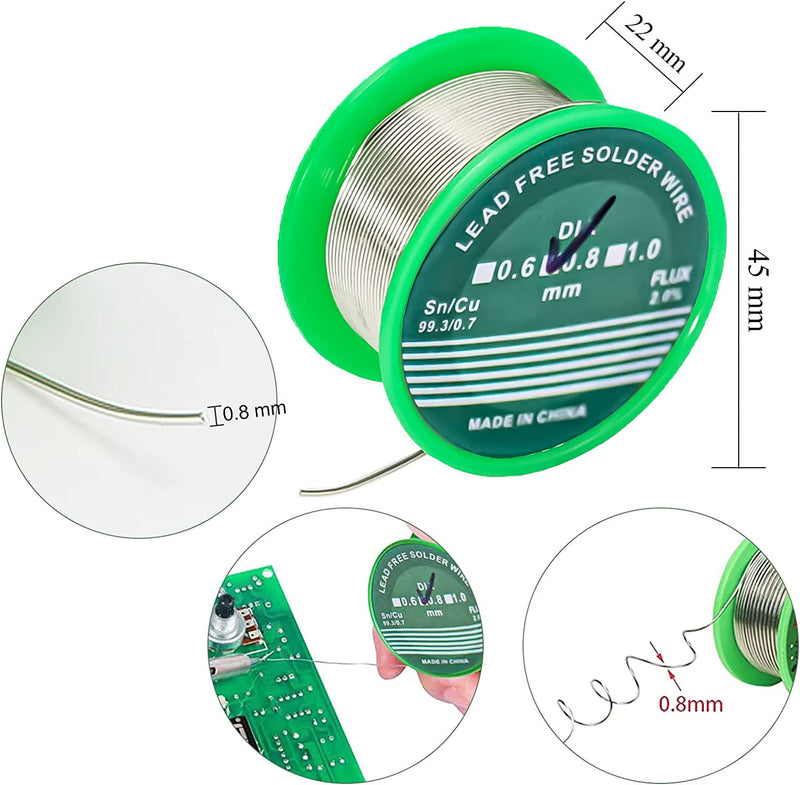 Solder, 0.8 mm Solder with Flux, Solder Lead Free with Rosin Core Sn99 Ag0.3 Cu0, Soldering Wire 20 g for the Repair and DIY of Electronic Electric Soldering Components 0.8mm 20g