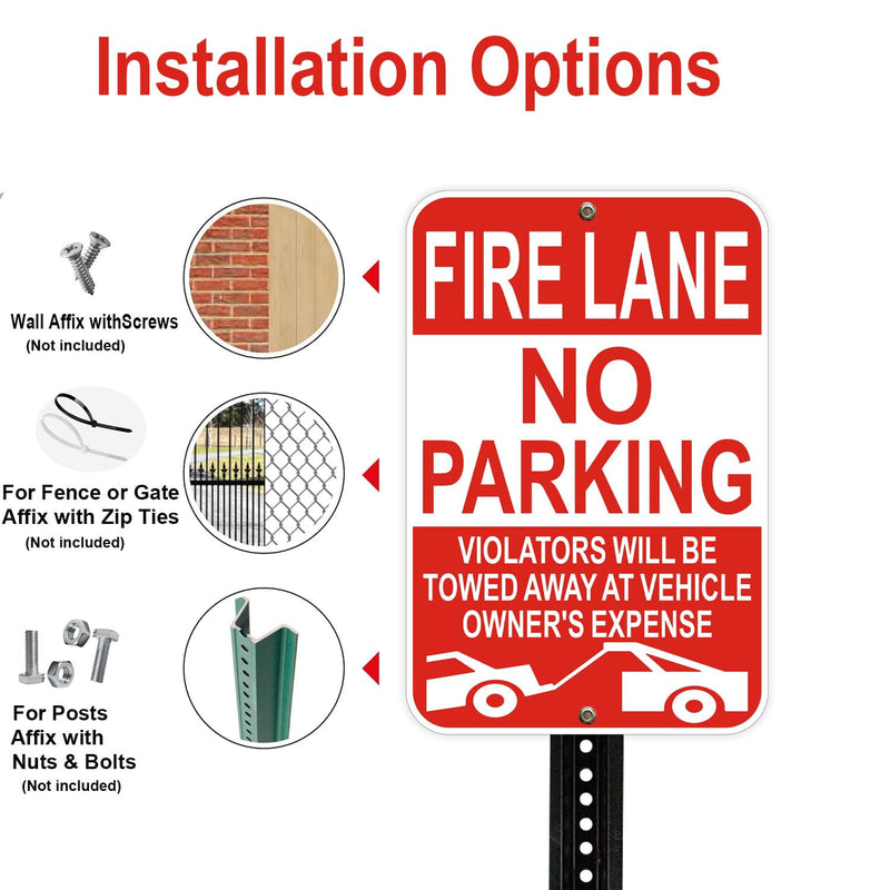 Fire Lane No Parking Sign, 12 x 18 Inches, Reflective, Weather-Resistant, Pack of 2 red and white-12"x18" - 1Pack