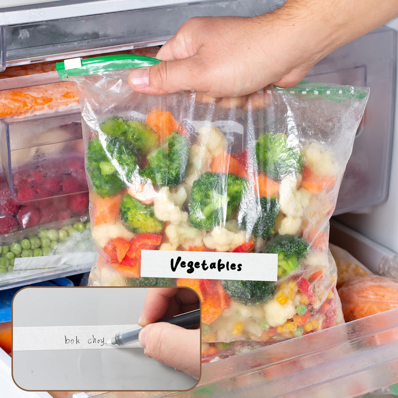 2 Rolls Writable Freezer Tape, 55 Yards Removable Refrigerator Labels, Easy Tear Masking Tape, Low Temperature Resistant Residue Free for Kitchen Food Containers Dispenser (White)