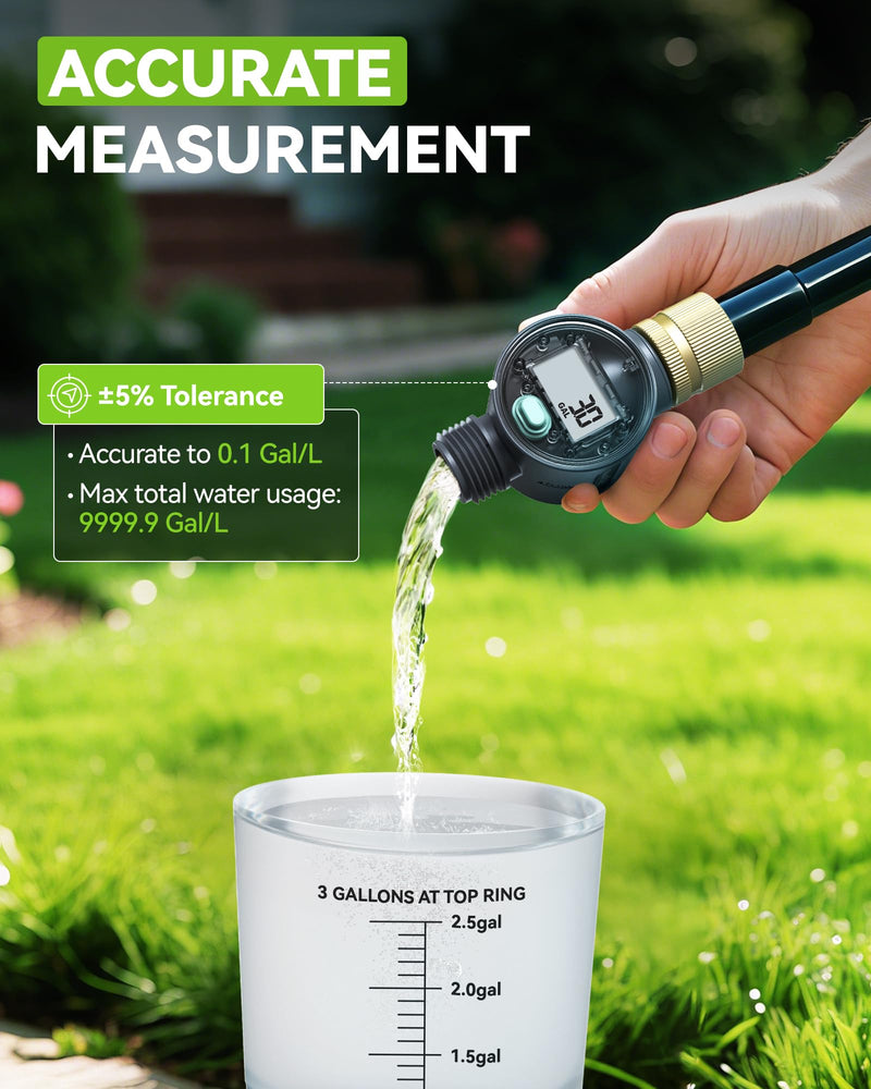 [Australia - AusPower] - RAINPOINT Water Flow Meter with Brass Inlet, Water Meter for RV Tank Filling, Garden Hose Watering, Lawn Sprinkler & Nozzle Sprayer, ±5% Accuracy, Max Measured Consumption of 9999.9 Gallon/Liter 