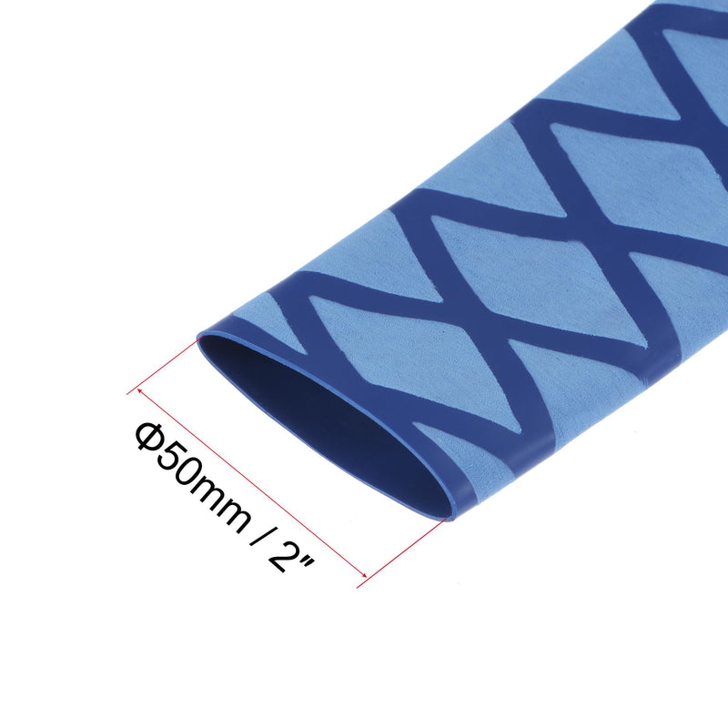sourcing map 0.5 m Long Heat Shrink Tubing, 30 mm Diameter, 50 mm Flat Width, Shrink Ratio 2:1, Non-Slip Heat Shrink Tubing with Mesh Pattern, Heat Shrink Tube for Handles 30mm blue