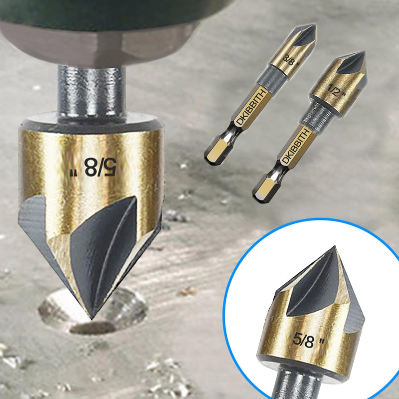[Australia - AusPower] - Countersink Drill Bit Set, 5pc, 1/4" Hex Shank, 82 Degree Countersink Holes for Screws to Sit Flush or Under The Surface of Metal Wood Plastic, Sizes 1/4, 3/8, 1/2, 5/8, 3/4 Inches with Storage Case 5 Piece Hex Shank Countersink Bit 