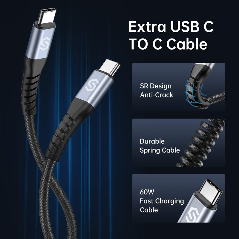 [Australia - AusPower] - Syncwire USB C Car Charger 60W [PD 30W & QC 30W] Fast Charging USB Adapter with 5FT Type C Cable Compatible with Samsung S23/S22 Google Pixel 7/7Pro iPhone 14 Pro Max and More Black 