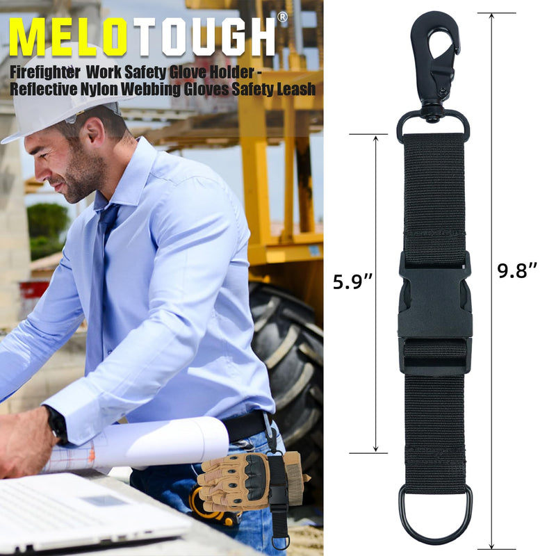 MELOTOUGH Firefighter Gloves Straps Work glove holder with Reflective Tape Glove Clips for Quick Accessfor Firefighters Black