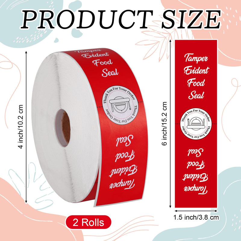 1000 Pcs Tamper Proof Stickers 1.5 x 6 Inch Tamper Evident Tape Security Delivery Seals for Freshness Labels Drink Food Pizza Packaging Red