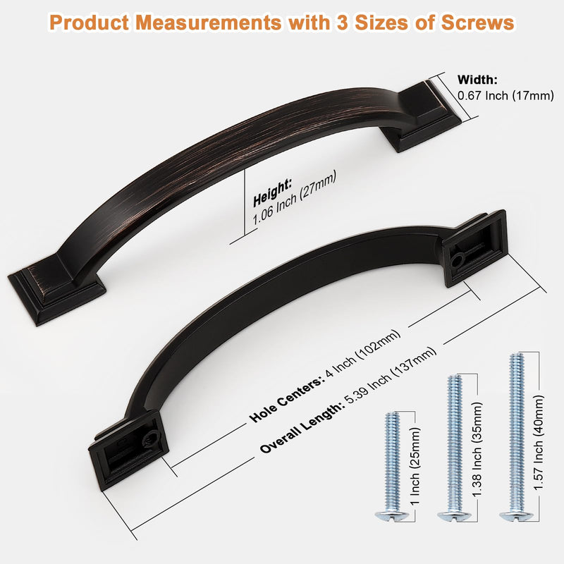Probrico 10 Pack Oil Rubbed Bronze Cabinet Pulls 4 Inch Hole Center(102mm),Arch Kitchen Cabinet Handles Hardware for Dresser Drawer 4" Hole Center(102mm)