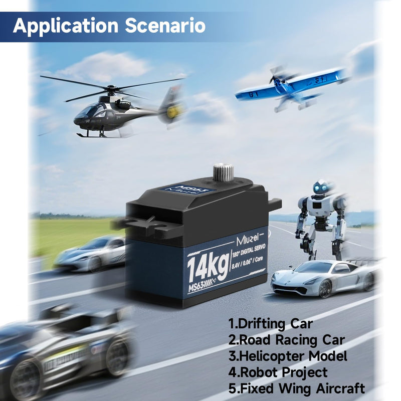 Miuzei RC Digital Servo 14kg Low Profile Servo Motor Metal Gear High Torque for 1/10 1/12 RC Drift Car, Road Racing, Helicopter Model (2) 2
