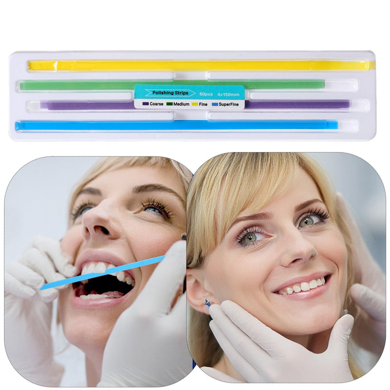 Qianyu Pack of 60 Teeth Sandpaper for Spaces, Dental Sanding Strips, Tooth Polishing Strips, Teeth Polishing Finishing Gloss Contouring Tool Kit for Deep Cleaning of Teeth