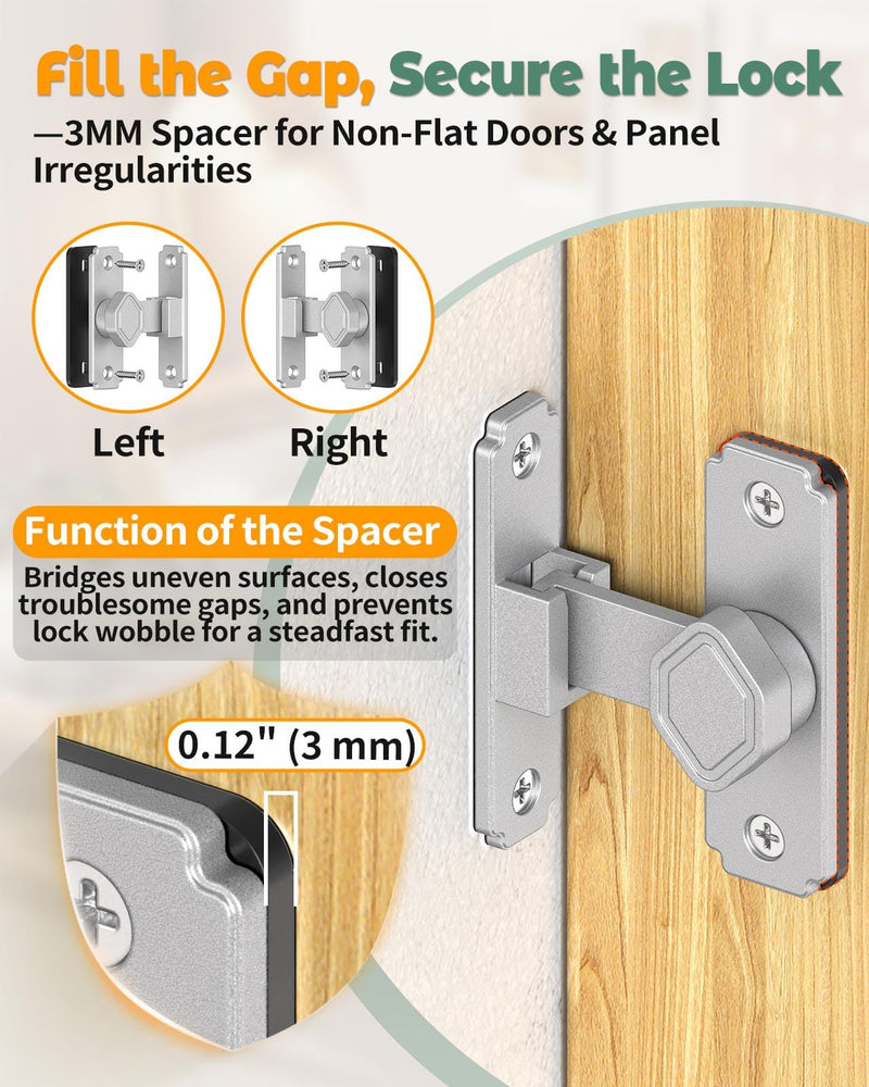 90 Degree Flip Barn Door Lock, Small Right Angle Lock Latch, Sliding Door Latches for Cabinets, Bathroom, Barn, Shed, Garden, Window - Safety & Privacy Hardware (Silver-4PCS) Silver-4PCS