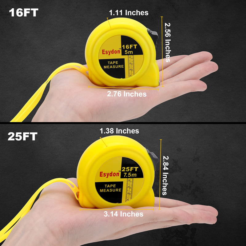 [Australia - AusPower] - 2 Packs Tape Measure 25 ft /16 ft, Esydon Measuring Tape Extendable, Self-Locking Tape Measurer, Easy Read Imperial/Metric Scale Measurement Tape for Designer, Decorator, & Handicraftsman 