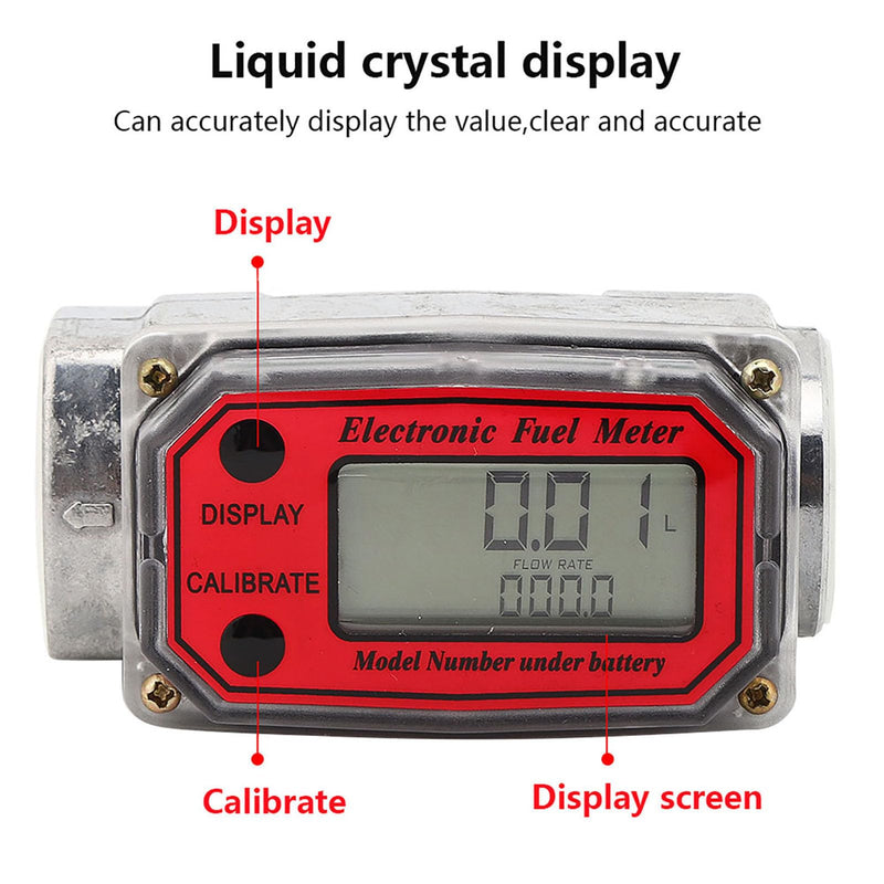 Turbine Flow Meter, 1 Inch NPT Mini Digital Turbine Flow Meter, Digital Peak Flow Meter, Fuel Flow Meter, 10-200 L, with Instant and (Red LLW-25) Red LLW-25