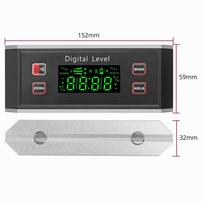 XUNTOP Digital Protractor LED Inclinometer Waterproof IP65 with V-Groove Magnetic Base, Inclinometer for Automotive, Wood and Machinery Industry (Battery Included)