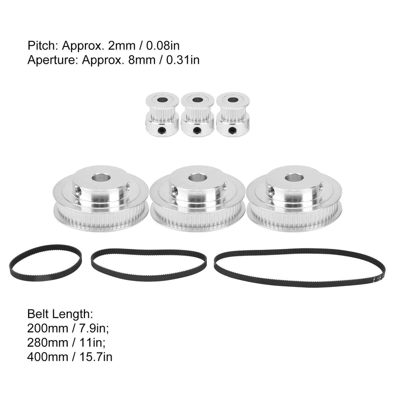 [Australia - AusPower] - 2GT Synchronous Wheel, 6PCS Set 20&60 Teeth Synchronous Wheel 8mm Bore Aluminum Timing Pulley with Width 6mm Length 200/280/400/mm Timing Belt 
