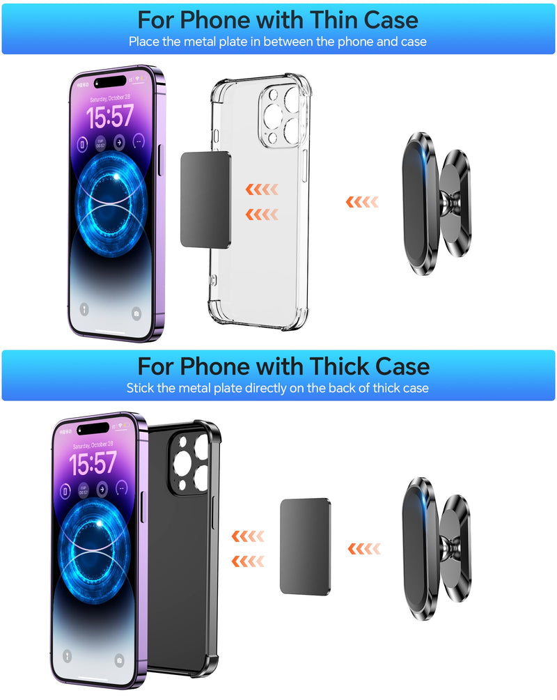 [Australia - AusPower] - 【2-PACK】Magnetic Phone Holder for Car Dash [ Super Magnet ] [ 4 Metal Plate ] Car Mount for Iphone Magnetic Car Mount for Cell Phone [ 360° Rotation ] Universal Dashboard Carmount Magnetic Phone Mount Black 