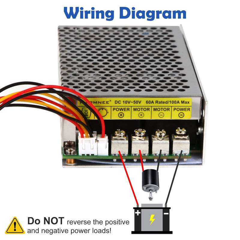 [Australia - AusPower] - Industrial Grade PWM DC Motor Speed Controller, DC 10V-50V / Rated 60A / Max 100A Industrial Grade DC Brush Motor Controller with Fuse & CW/CCW Switch & Potentiometer Knob 