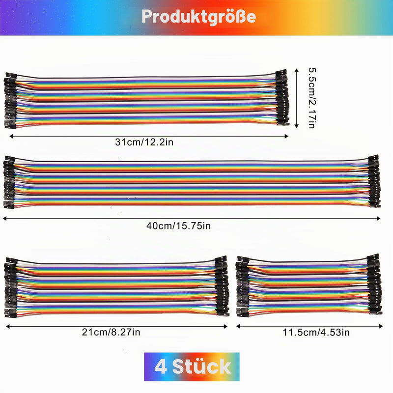 Jumper Cable, 160 Pieces Dupon Cable Set, Female-Female Cables, Plug-In Jumpers, 28AWG 10/20/30/40 cm Multicolored Jumper Wire with Dupon Connector for Arduino, Raspberry Pi & Electronics Projects