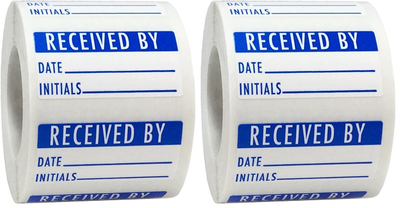 White and Blue Received by Labels, 3/4 x 1 1/2 Inch in Size, 500 Adhesive Stickers on a Roll (Pack of 2) 0.75 x 1.5" Rectangle (Pack of 2)