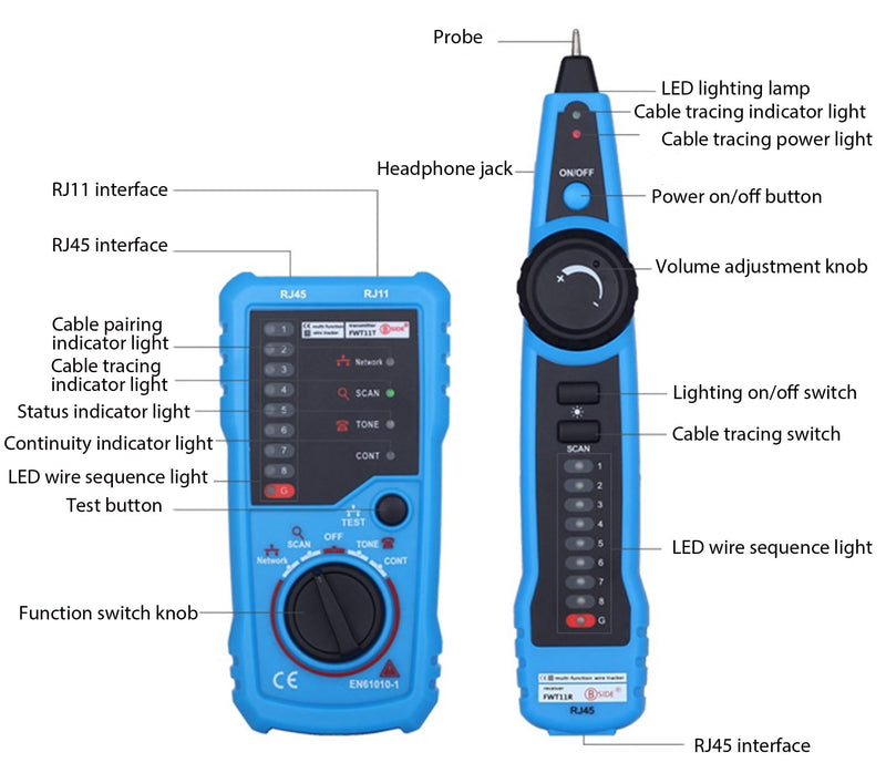 [Australia - AusPower] - Network Cable Tester, Multifunction Digital Signal Cable Toner, Cat5 Cat6 Ethernet LAN Network Wire Tracer with Probe Tone, RJ11 RJ45 Telephone Line Tester for Line Continuity Metal Wire Detector 