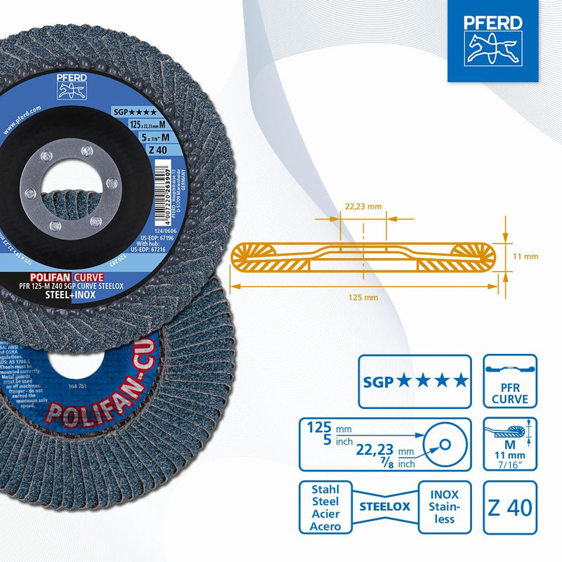 PFERD Tools Polifan Curve Serrated Washer Pack of 2 | Diameter 115 mm, Width M (11 mm), Z40, SGP Steelox | 67698032 for Precise Fillet Seam Machining Width M (11 mm) 115 Millimetres