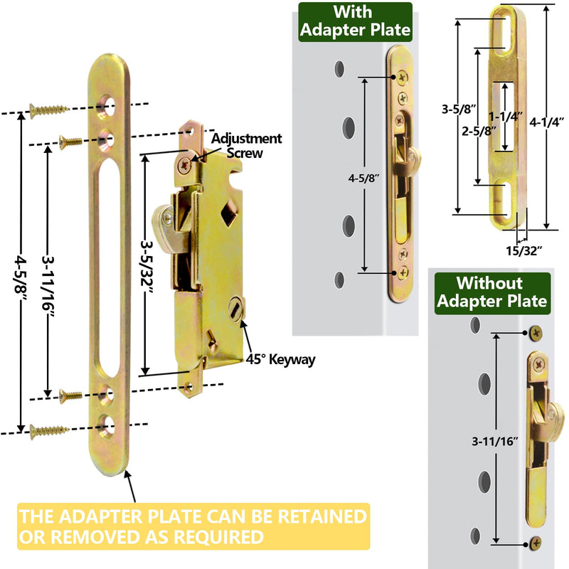 Patio Sliding Glass Door Handle with Mortise Lock 45° Keyway, Non-keyed Oak Wood Inside Handles and Zinc Diecast Outside Pull, 3-15/16" H.C., Non-Handed, White White Handles + Mortise Lock