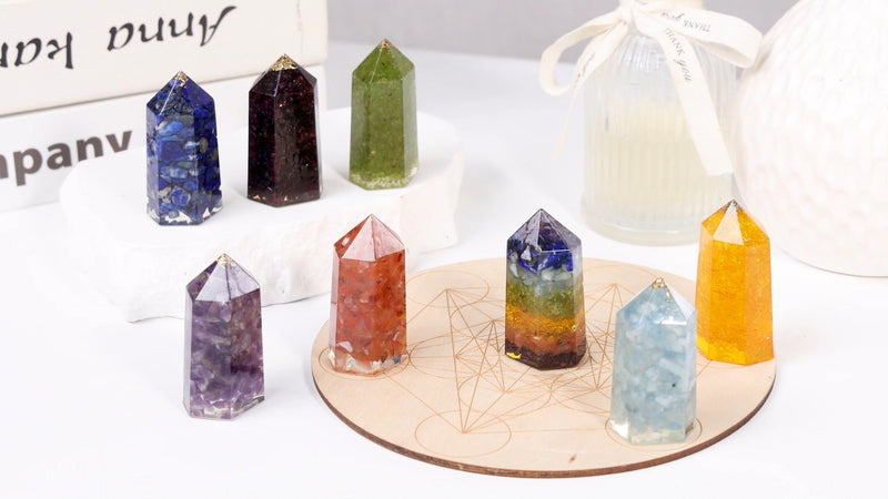 TUMBEELLUWA 2 Pcs Healing Crystal Obelisk Tower for Witchcraft Wiccan Altar #4 Rainbow