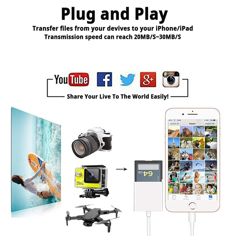 [Australia - AusPower] - (Apple MFi Certified) Lightning to SD Card Camera Reader for iPhone iPad, 2 in 1 Dual Card Slot Supports SD and TF Card, Portable Sd Card Adapter, Plug and Play 2 Slot 