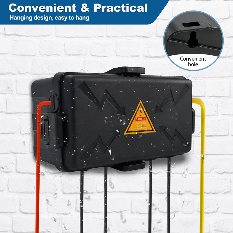 [Australia - AusPower] - Medium Outdoor Electrical Box(10.6x5.7x5inch),Weatherproof Connection Box w/6 Cable Entry,IP54 Waterproof Extension Cord Cover Protect Power Strip,Timer,Plug,Holiday Lights,Black Black 