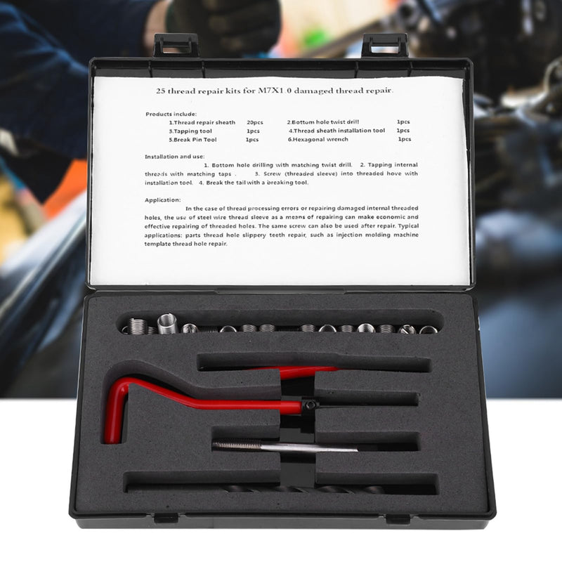 [Australia - AusPower] - 25Pcs Stainless Steel M7x1 Thread Repair Kit Stainless Steel Twisted Drill Wrench Threaded Insert Tap Insertion Tool M7x1 