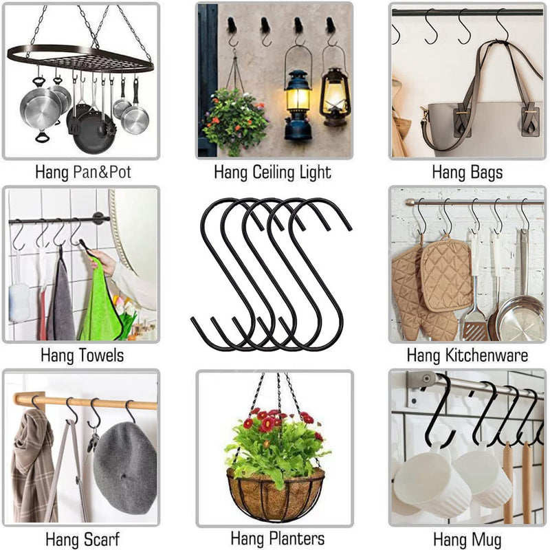[Australia - AusPower] - 20 Pack Large S Hooks Black Steel S Shaped Hooks (3.7 in) Vinyl Coated Heavy Duty Rustproof S Hooks for Hanging Pans Pots Plants Towels Heavy Duty Kitchen Hooks Hanger (Black) 