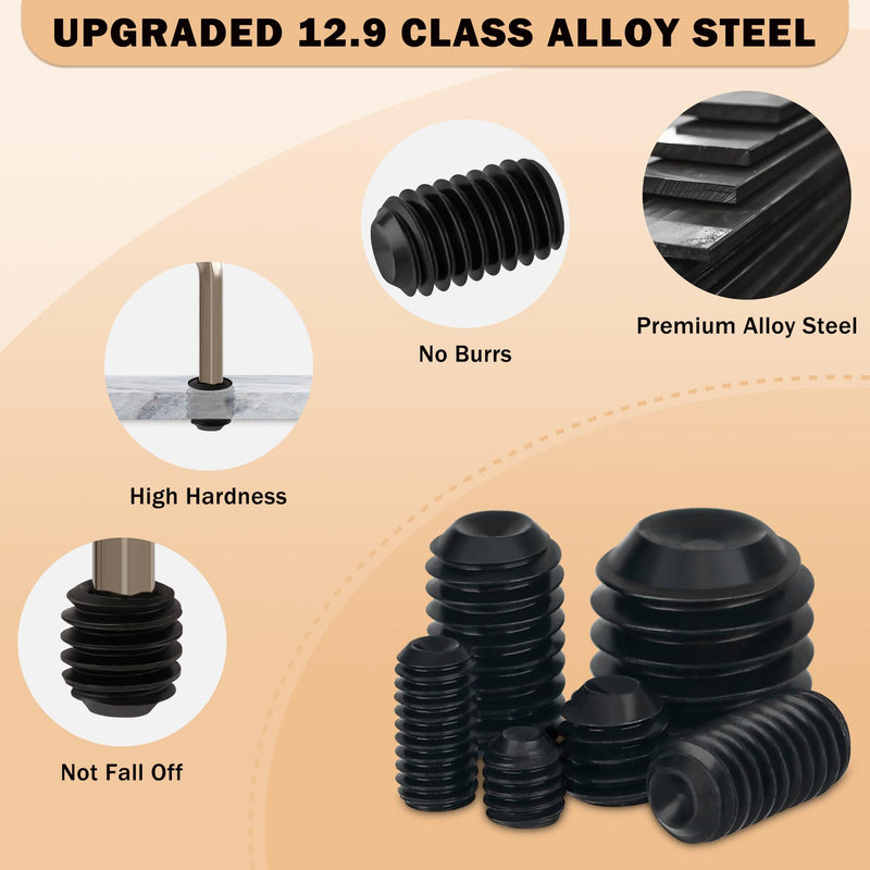 [Australia - AusPower] - 791PCS Set Screws, 17Sizes Metric Set Screw Assortment Kit, M2/2.5/3/4/5/6/8 Stainless Steel Grub Set Screws, Internal Hex Drive Cup-Point Screws for Bathroom Fixtures, Door Handles, Alloy Steel Black 791PCS 17Size Metric 