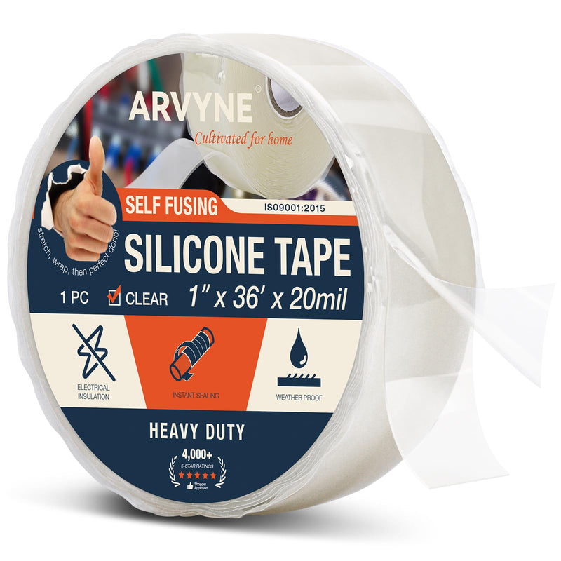 Self Fusing Silicone Tape Waterproof Clear - 1″ × 36′ × 20 mil Rubber Repair Electrical Tape, Heat-Resistant, Insulating, Chemical-Resistant, No-Residue, Ideal for Sealing, Automotive & Outdoor Use