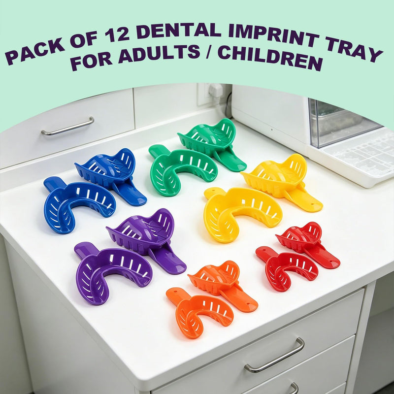 12 x dental imprint tray set for children and adults, whitening rail | Perforated dental trays made of plastic, durable impression spoons for teeth whitening, ideal for laboratory needs