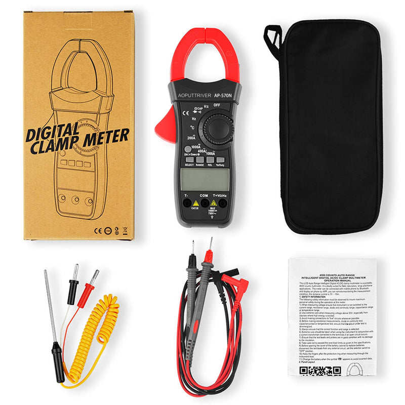 [Australia - AusPower] - Clamp Meter AP-570N TRMS 6000 Counts Clamp Meter AC DC Clamp Meter with Automatic Range, Resistance, Cap, Hz, Duty Cycle, Temperature, Inrush Current Test 