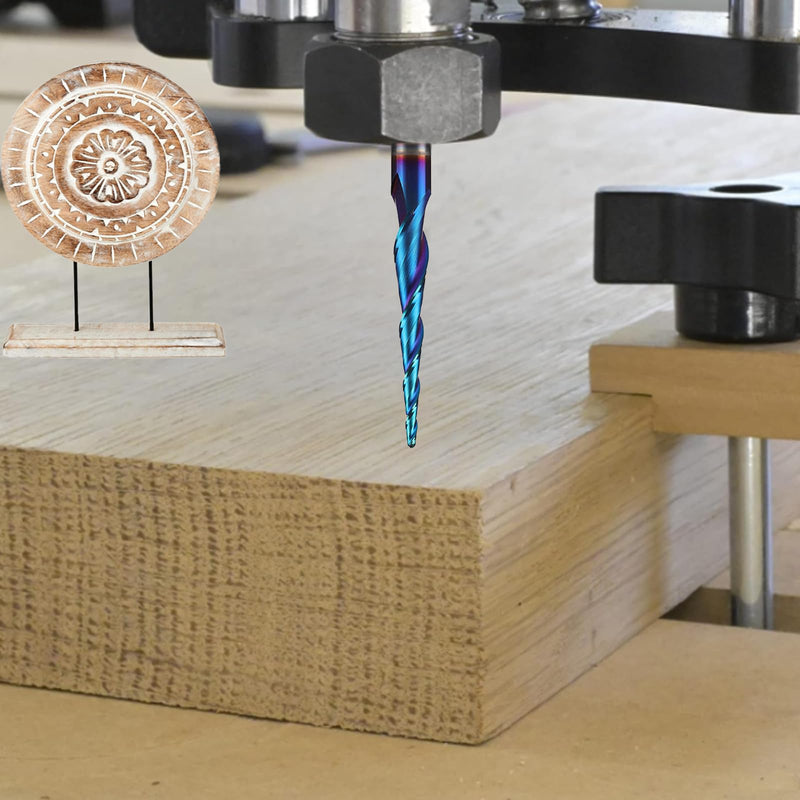 2PCS Spiral CNC Router Bits 1/4" Shank 3" Over Length Tapered Angle Ball Nose with NACO-Blue Coating for 2D&3D Wood Carving Engraving 2 PCS