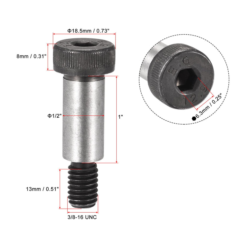[Australia - AusPower] - uxcell Alloy Steel Hexagon Socket Head Shoulder Screws Bolts, 1" Shoulder Length, 1/2" Shoulder Dia, 3/8-16 Thread, 4pcs 1" x 1/2" 
