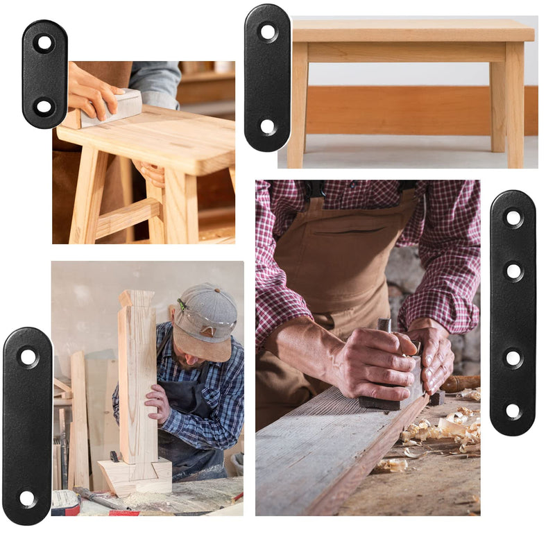 [Australia - AusPower] - 26 Sets Flat Plate Straight Bracket Flat Metal Brace Bracket, 36mm/46mm/56mm/76mm Metal Brackets Mending Repair Plate Brace Black,Kit 26 