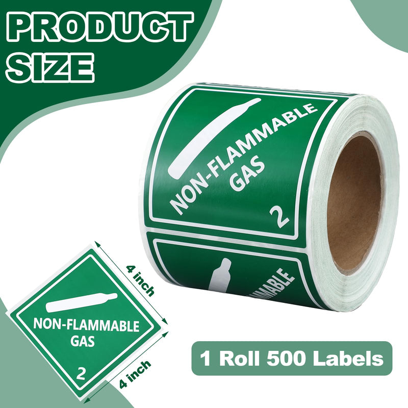 500 Pcs Hazard Class 2 Non-Flammable Gas Labels 4 x 4 Inch Square Adhesive Labels Hazard Laminated Stickers