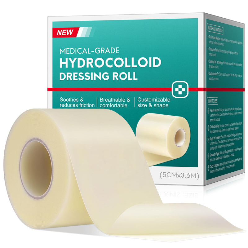 Hydrocolloid Roll 2 in x 12 ft, Cut to Size Skin Protection Tape, Anti Friction Barrier for Feet Heel Toes, Waterproof Flexible Adhesive for Shoe Rubbing, Walking Running Hiking Foot Care