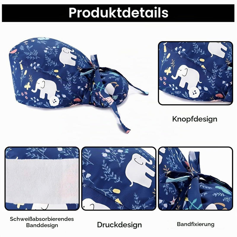 Surgical Caps, Women's Long Hair, Surgical Caps, Fabric Nurse Accessories for Doctors, Doctor Headgear, Comfortable Cover for Medical Procedures, Suitable for Long Hair, Elephant (Dark Blue)