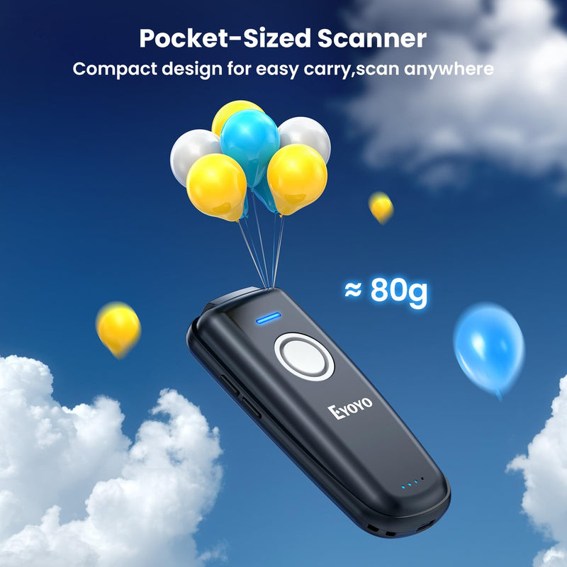 Eyoyo Mini Barcode Scanner Wireless: Portable 3-in-1 Bluetooth Bar Code Scanner with Battery Level Indicator, USB CCD Image Reader for Small Business Compatible with iPhone iPad Android POS Computer Gray