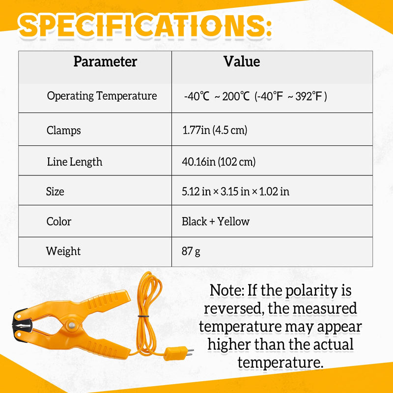 [Australia - AusPower] - 4 Pcs Temperature Clamp HVAC K Type Thermocouple Thermometer Lead Probe Pipe Clip Multimeter Sensor Jaw Clip Plumbing Clamp Measures -40~392℉ for Heating and Cooling System 