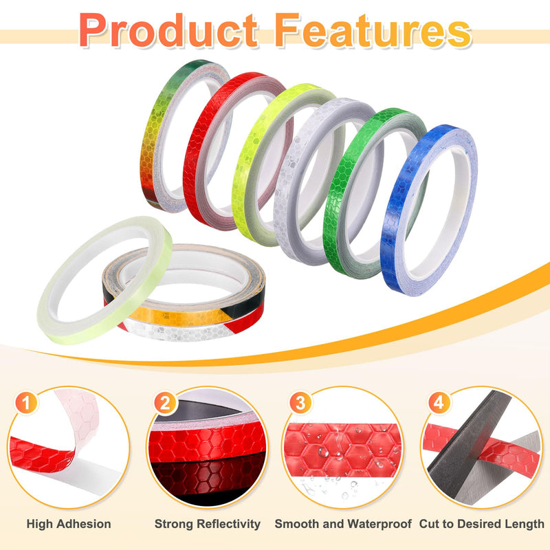 HARFINGTON Reflective Tape 0.4" x26ft Adhesive Night Safety Warning Tapes Outdoor Bicycle Adhesive Reflector Stickers for Vehicles Trailers Trucks Bike Cars Signs, 5 Colors