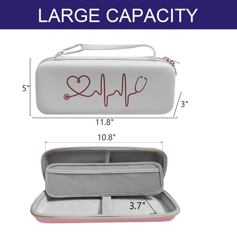 [Australia - AusPower] - EVA Hard Shell Stethoscope Case, Large Carrying Bag PU Leather with Mesh Pockets Compatible for 3M Littmann Classic III MDF Stethoscope for Nurse Accessories Pink(Case Only) 