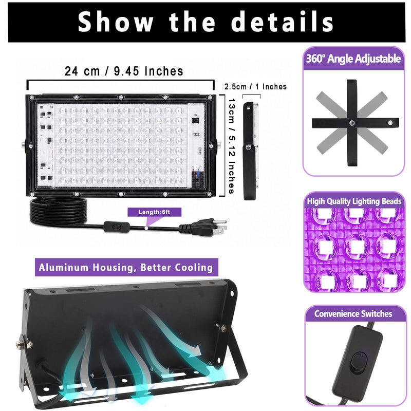 100W UV Resin Curing Light with Dual-Power 360° Rotating Turntable, 405nm UV Light for Resin, High-Power Lamp with 360° Adjustable Stand for SLA DLP LCD 3D Printers, DIY Curing Box 100W Light with Turntable