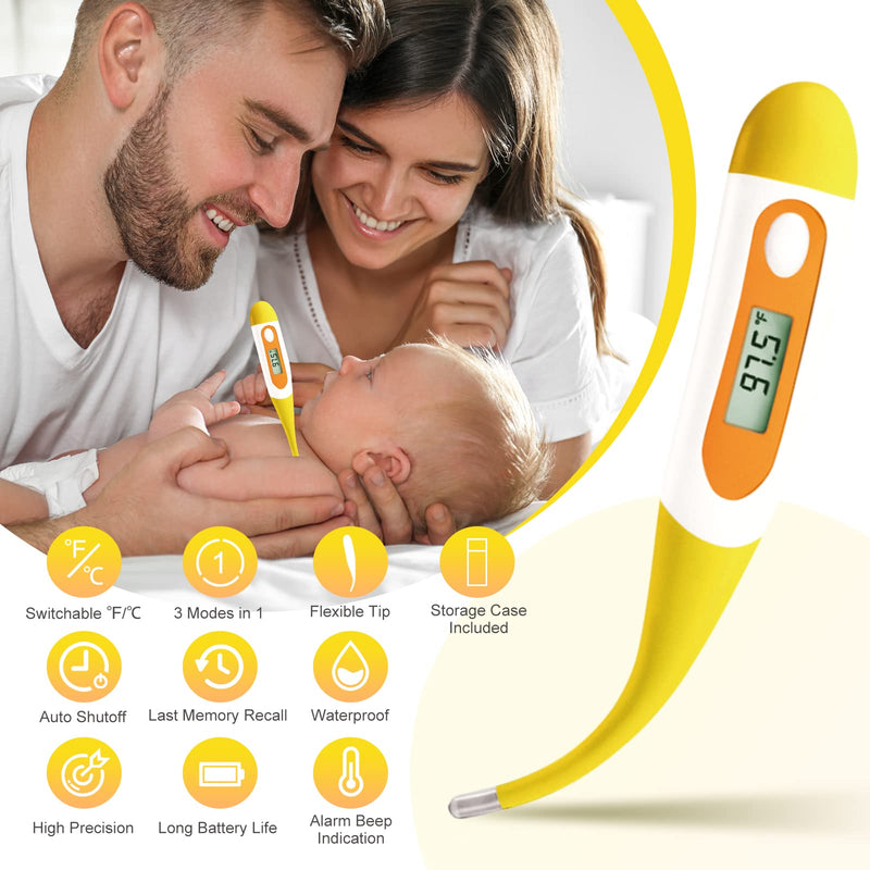 [Australia - AusPower] - Digital Oral Thermometer for fever adults: Rectal, Underarm & Mouth, Accurate & Fast, Easy@Home Body Medical Temperature Thermometer for Baby Kids & Adult, EMT-021N-Yellow. 